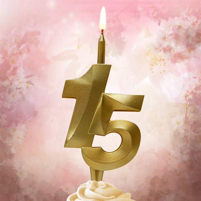 свеча тортовая витая юбилейная 15 "золотая"