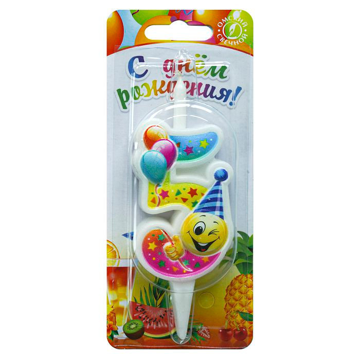 свеча тортовая "Смайлик с шарами" 5