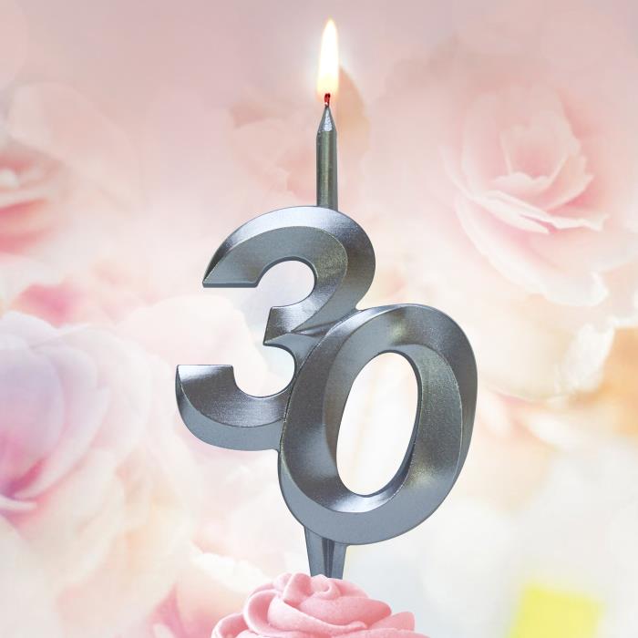 свеча тортовая витая юбилейная 30 "серебро"
