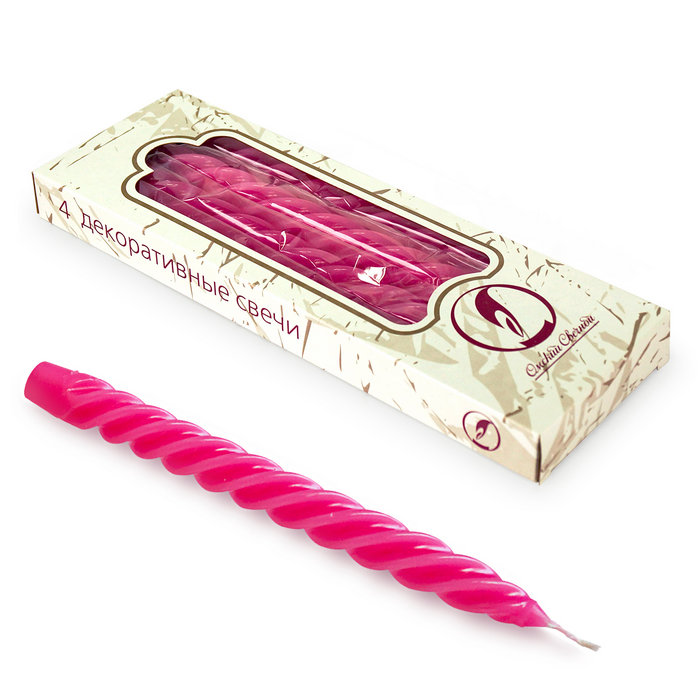 свеча витая 4 шт темно-розовая