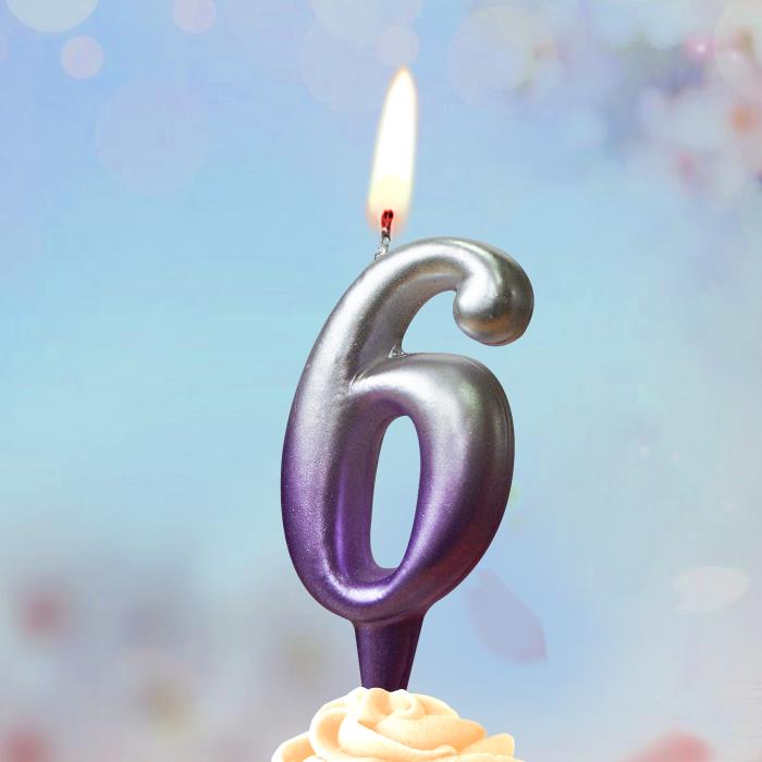 свечи тортовые цифры "серебро-сирень" 6