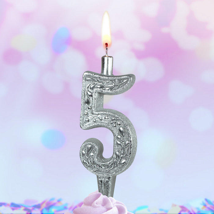 свеча тортовая 5 "серебряная узорная"