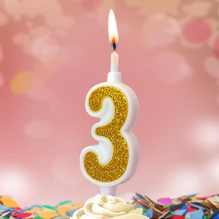 свеча тортовая 3 "суперблеск" золото