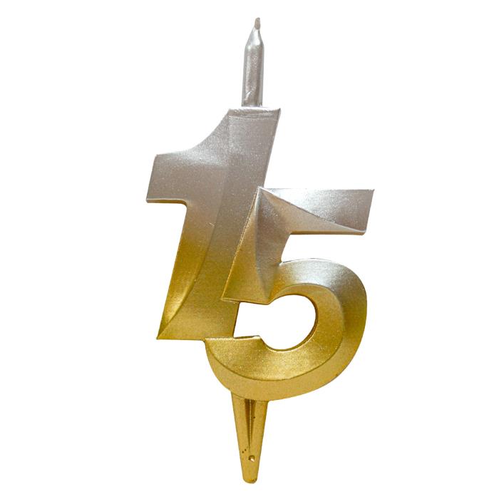 свеча тортовая витая юбилейная 15 "серебро-золото"