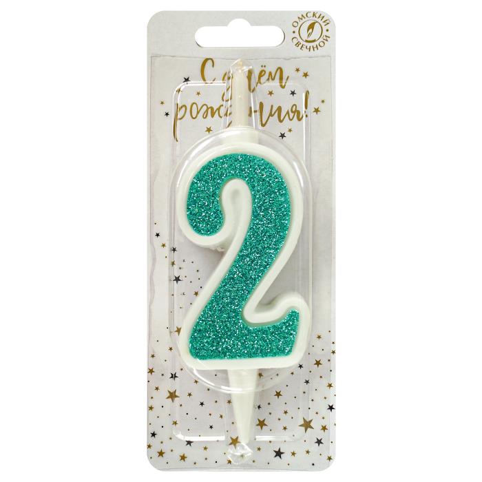 свеча тортовая 2 "суперблеск" голубой