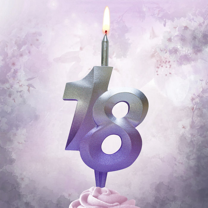 свеча тортовая витая юбилейная 18 "серебро-сирень"