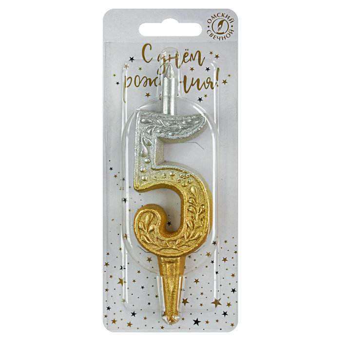 свеча тортовая 5 узорная "серебро-золото"
