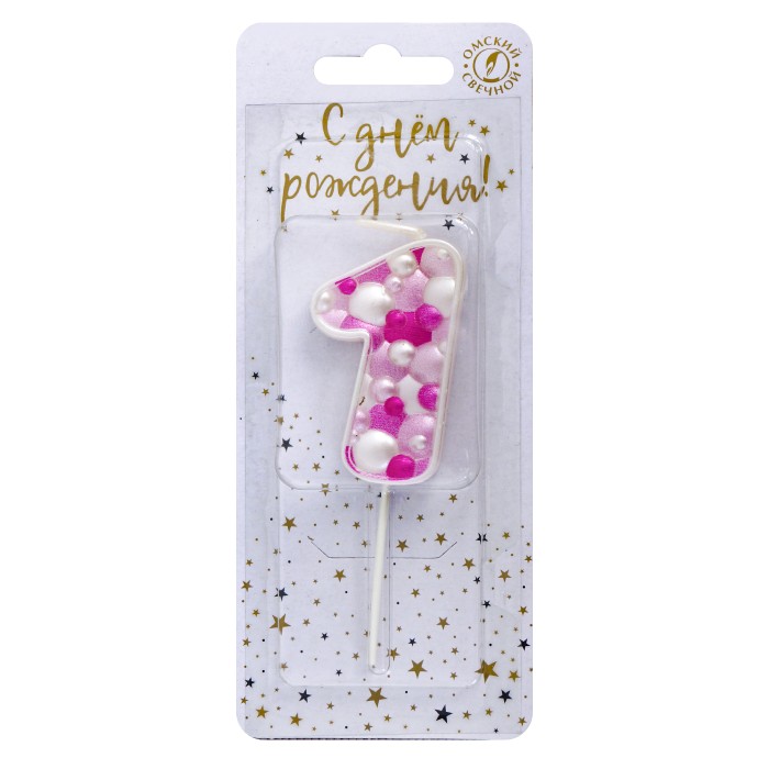 свеча тортовая "пузырьки" мал 1 розовая
