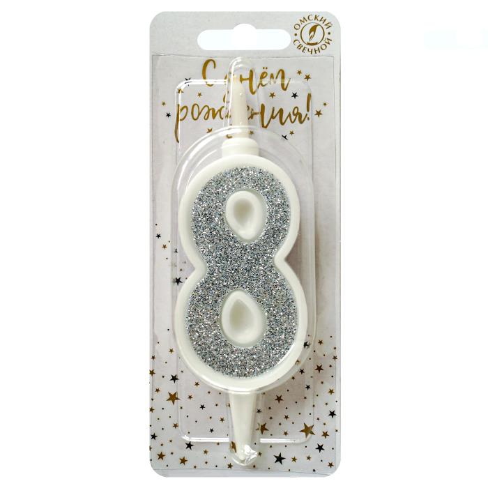 свеча тортовая 8 "суперблеск" серебро