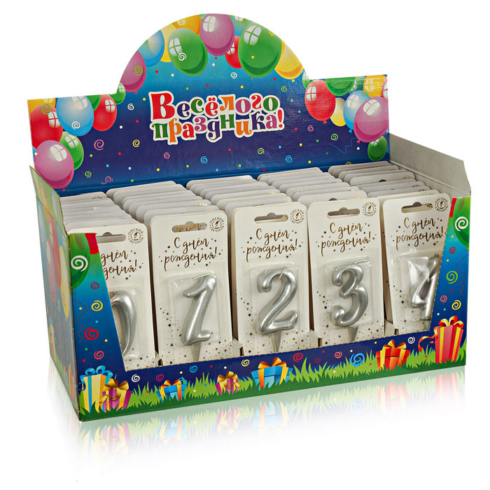 шоу-бокс со свечами  (цифры) серебряные 50