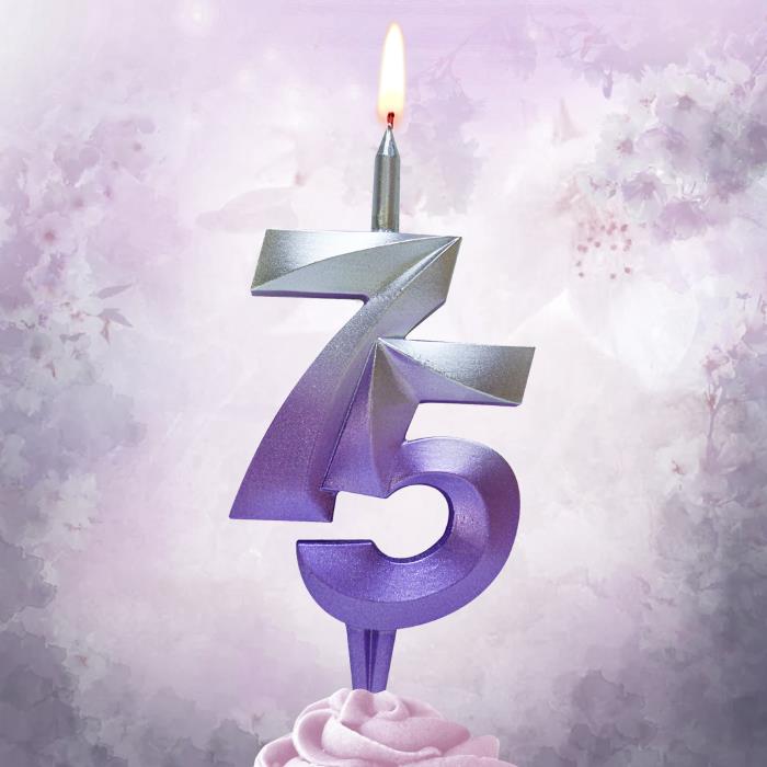 свеча тортовая витая юбилейная 75 "серебро-сирень"