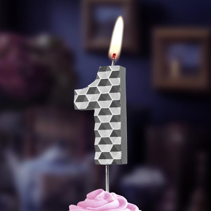 свеча тортовая на шпажке 1 "соты" серебро