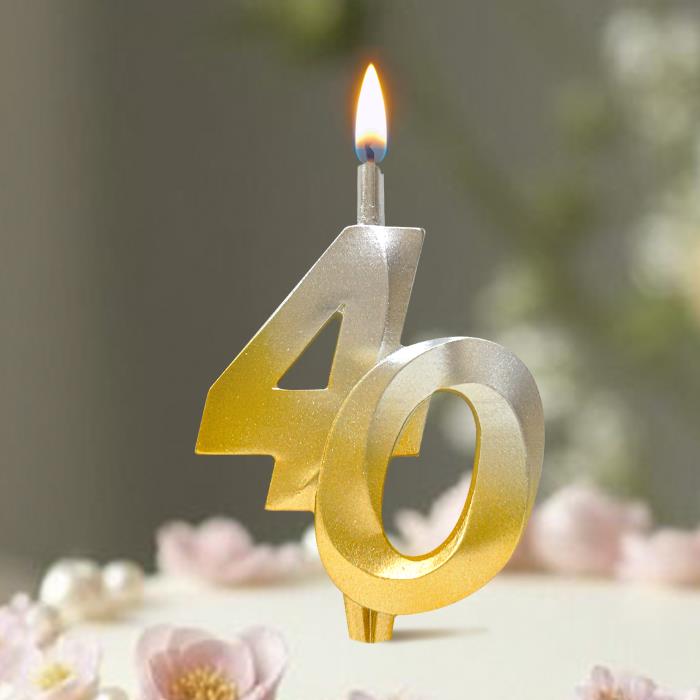 свеча тортовая витая юбилейная 40 "серебро-золото"