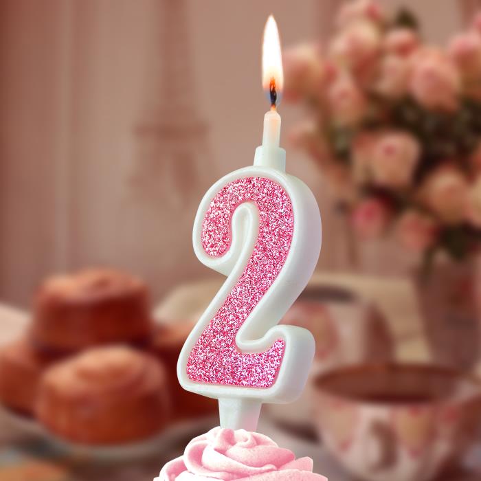 свеча тортовая 2 "суперблеск" розовый