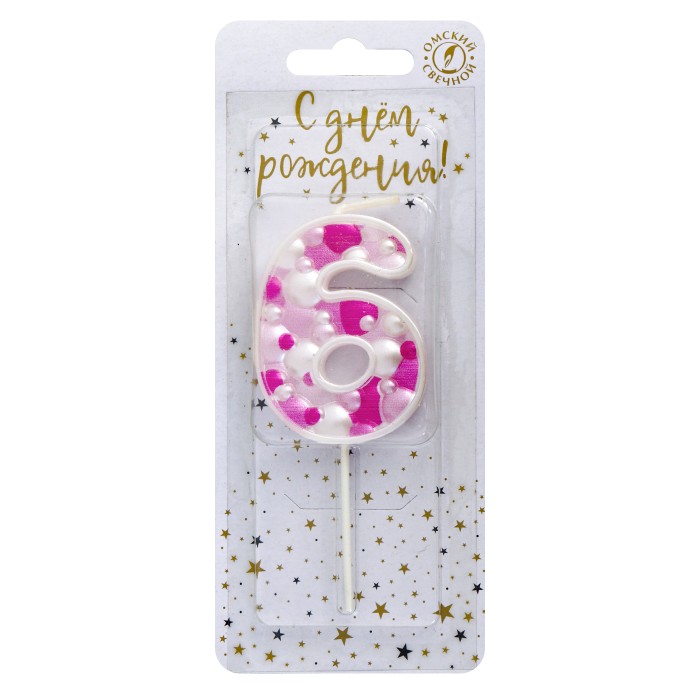 свеча тортовая "пузырьки" мал 6 розовая