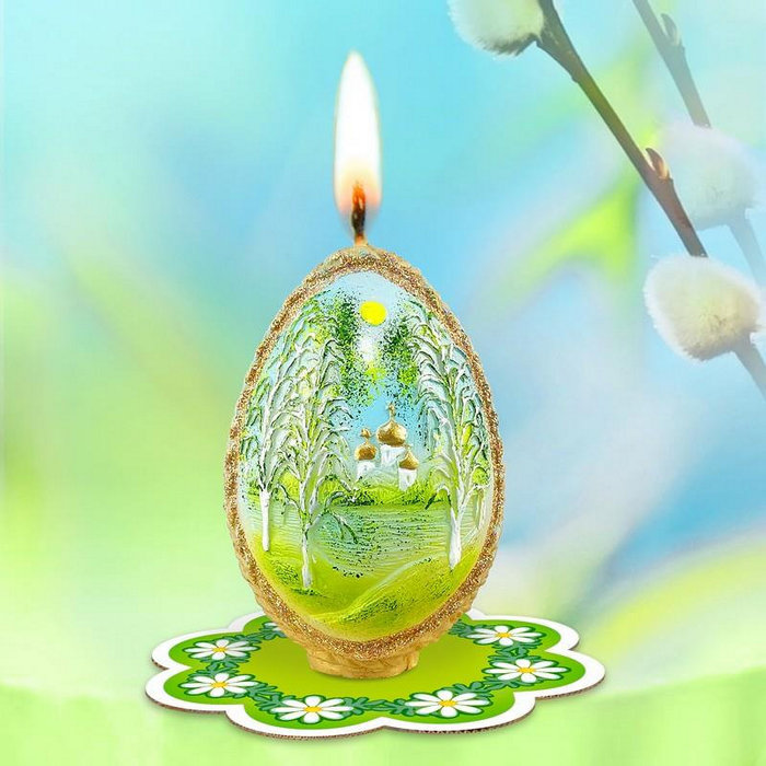 свеча Яйцо плетеное позолоченное Русский пейзаж