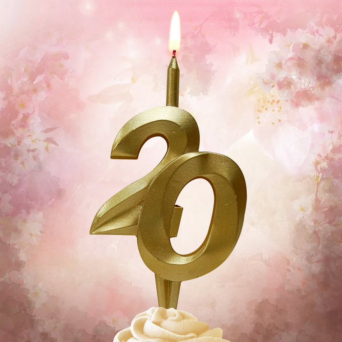 свеча тортовая витая юбилейная 20 "золотая"