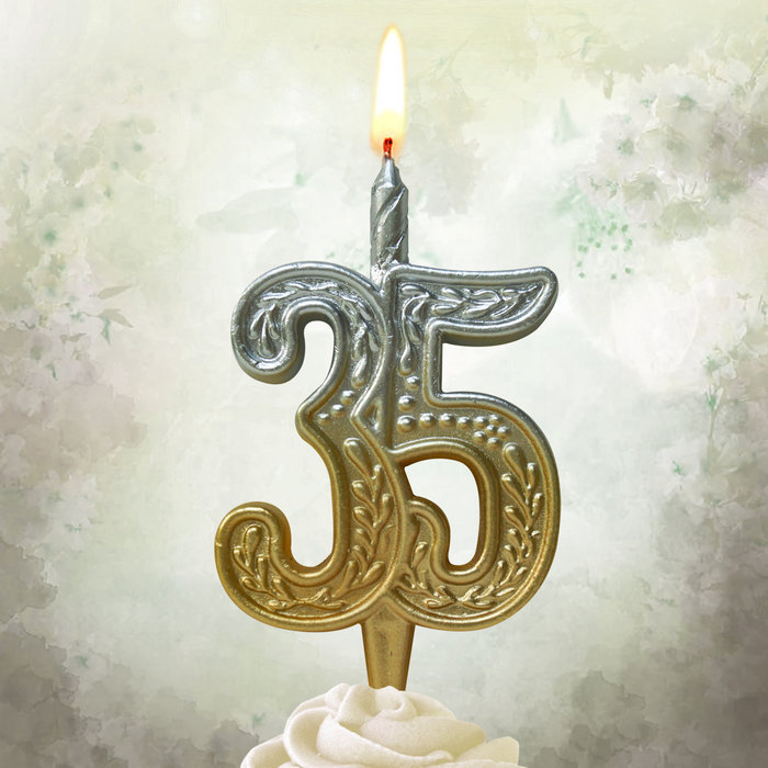свеча тортовая узорная юбилейная 35 "золото-серебро"