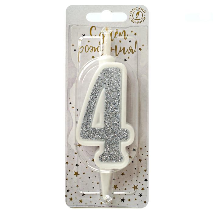 свеча тортовая 4 "суперблеск" серебро