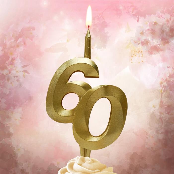 свеча тортовая витая юбилейная 60 "золотая"