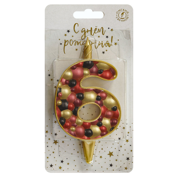 свеча тортовая 6 "Пузырьки" золото