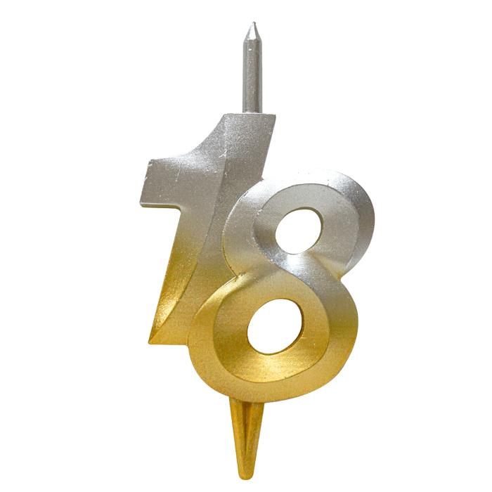 свеча тортовая витая юбилейная 18 "серебро-золото"