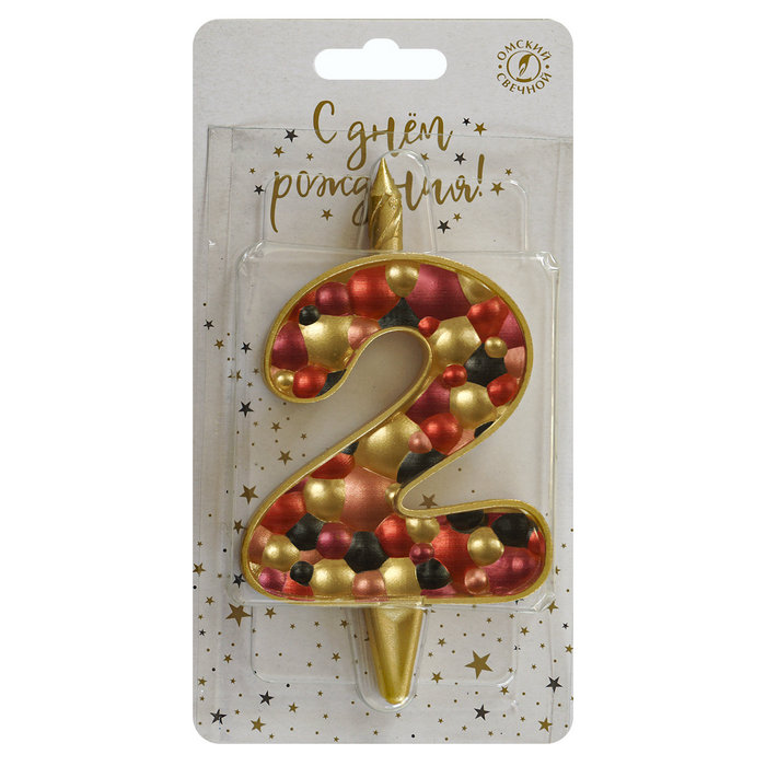 свеча тортовая 2 "Пузырьки" золото