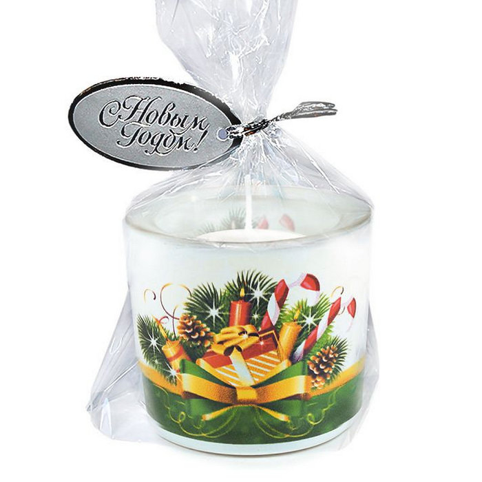 Свеча в стекле  "новогодние подарки"
