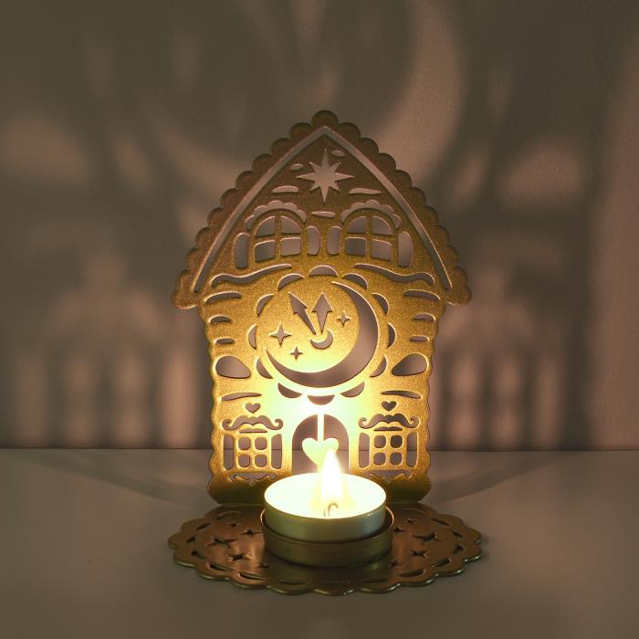 подсвечник "домик с часами"  цвет золото