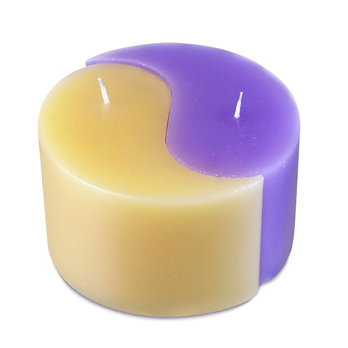 свеча двудольная призма Инь-Янь d125h75 желтый/сирень