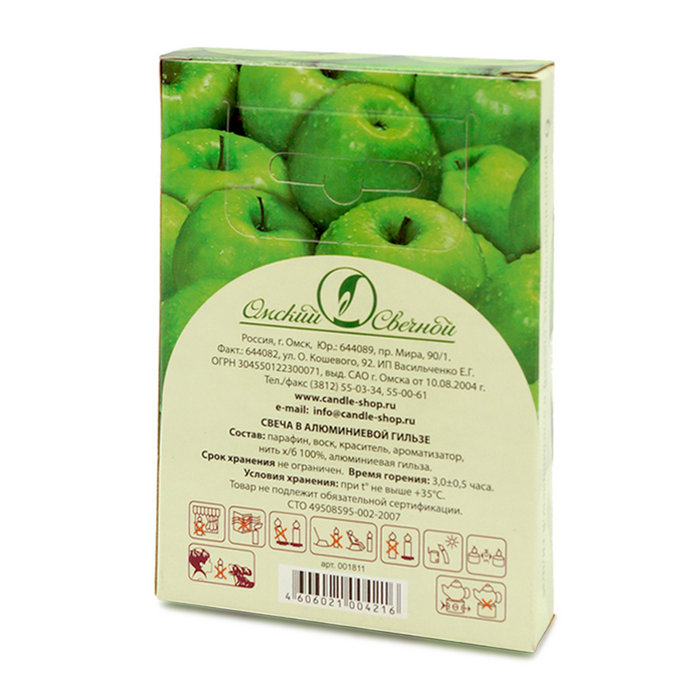 свеча свеча в алюминиевой гильзе  (12 гр ароматизированная 6 шт/уп яблоко)