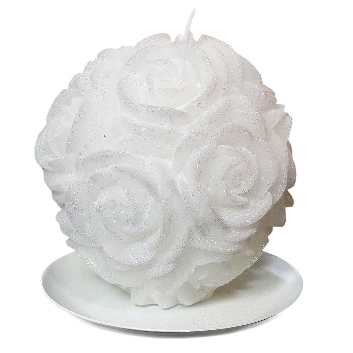 свеча шар в розах белый бархатный