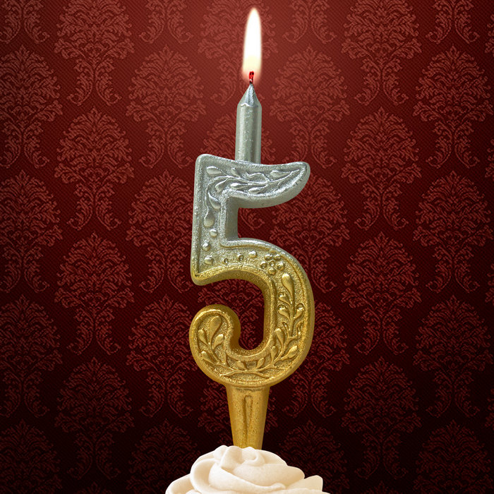 свеча тортовая 5 узорная "серебро-золото"