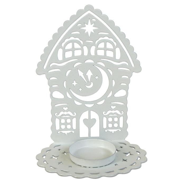 подсвечник "домик с часами"  белый