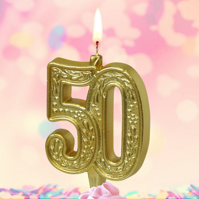 свеча тортовая узорная юбилейная 50 "золотая"