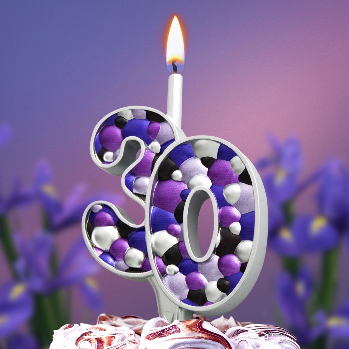 свеча тортовая    30 "пузырьки  серебро"