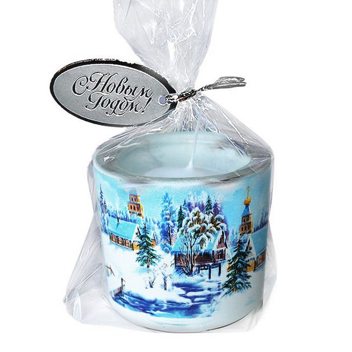 Свеча в стекле  "зимний пейзаж"