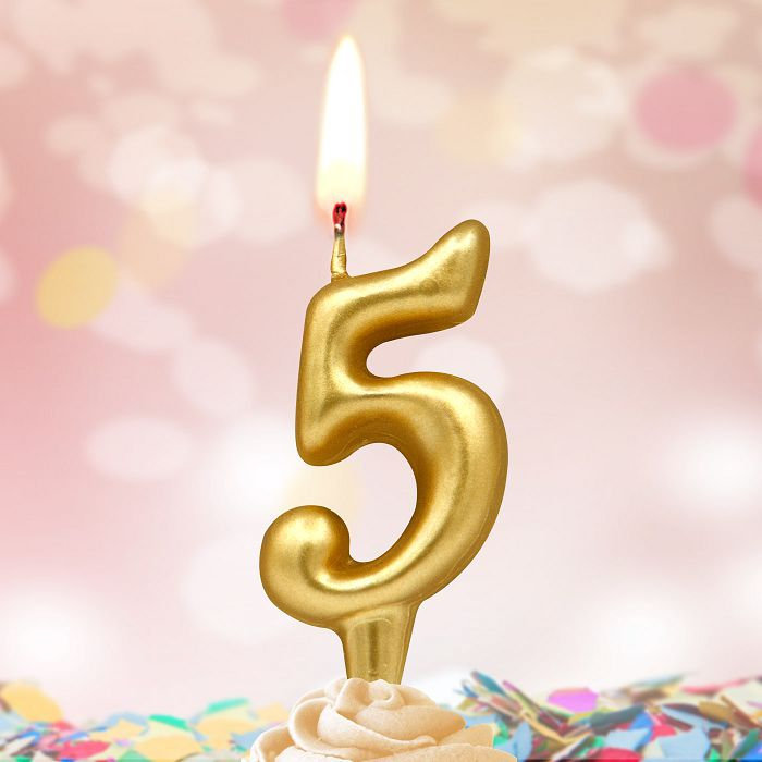 свеча тортовые цифры "золотые" 5