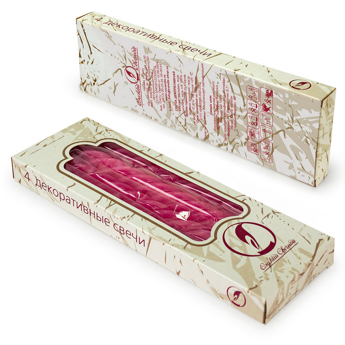свеча витая 4 шт темно-розовая