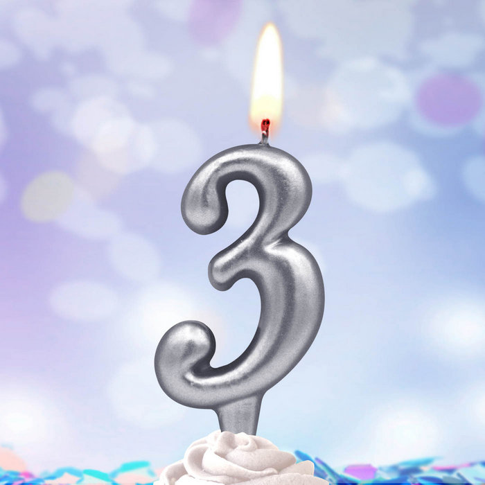 свеча тортовая 3 "серебряная"