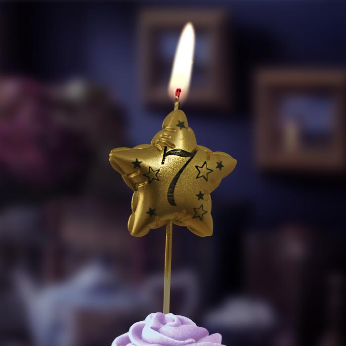 свеча тортовая на шпажке "воздушная звездочка" золото 7