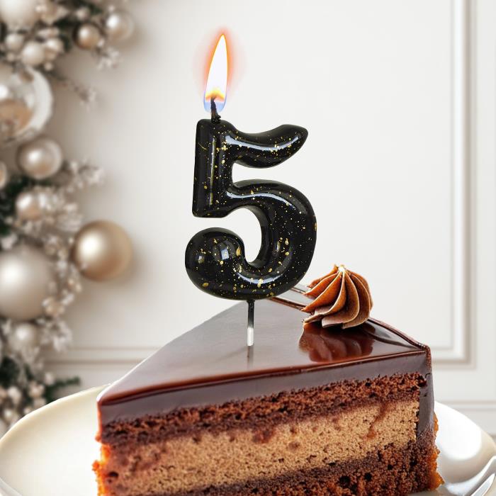 свечи цифры "черные брызги" 5