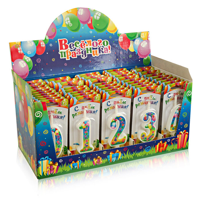 шоу-бокс со свечами  (цифры) "с днем рождения"