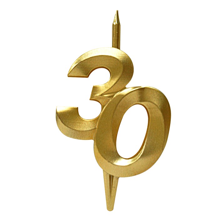 свеча тортовая витая юбилейная 30 "золотая"