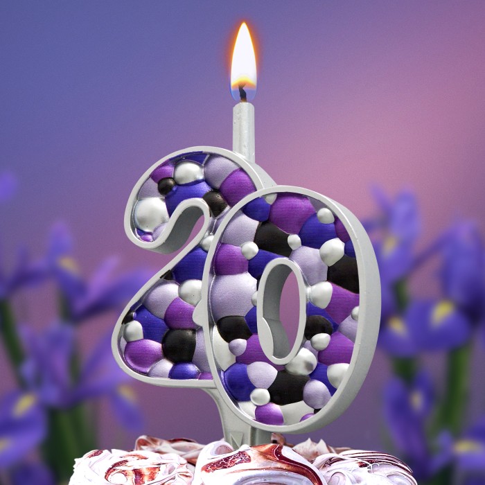 свеча тортовая   20 "пузырьки  серебро"