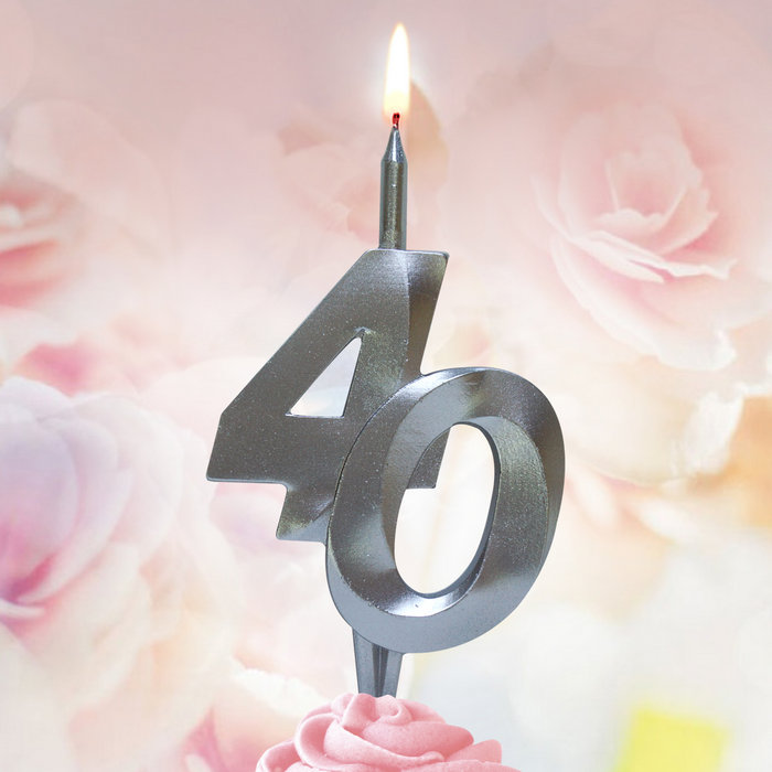свеча тортовая витая юбилейная 40 "серебро"