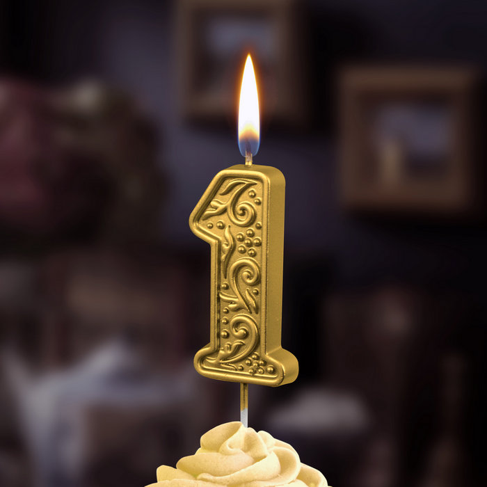 свеча тортовая  цифра  на шпажке "золотой узор" 1