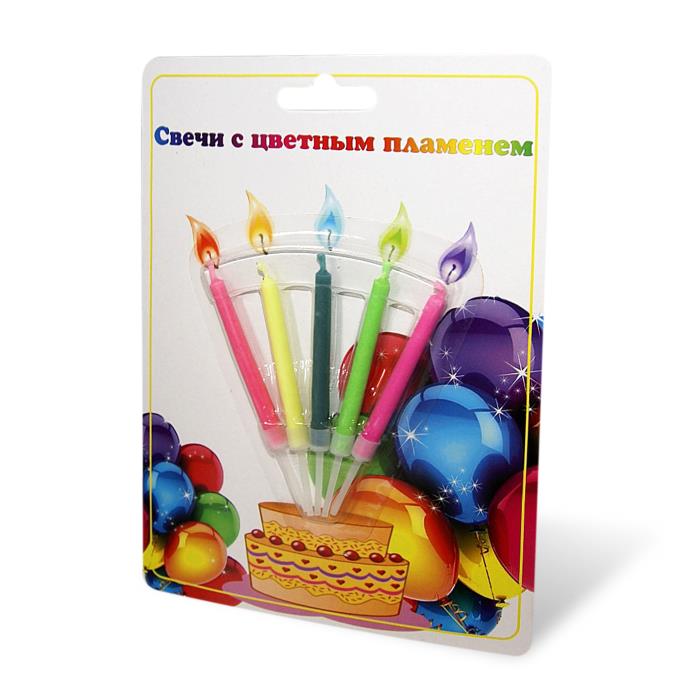 свеча " с днем рождения" с цветным пламенем 5 шт