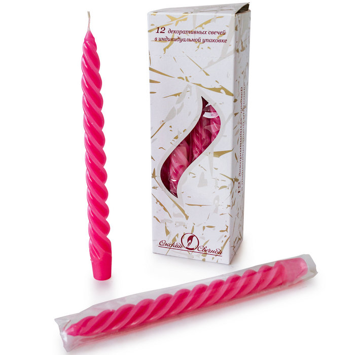 свеча витая 12 шт темно-розовая