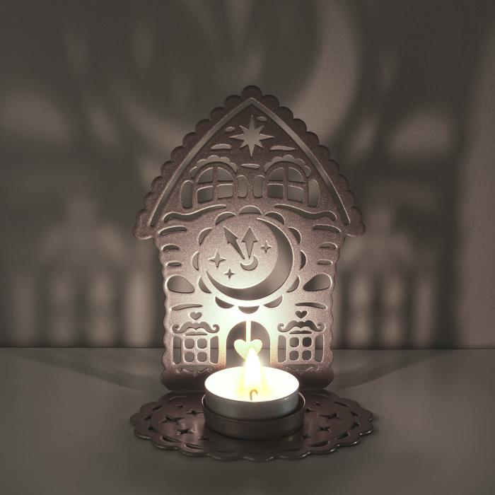 подсвечник "домик с часами"  цвет серебро